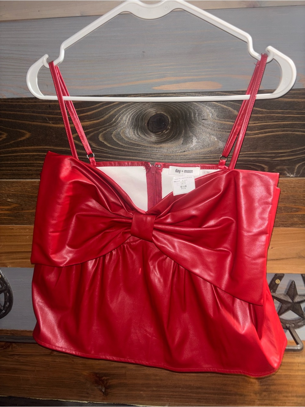 Day + Moon Red Faux-Leather Bow Camisole